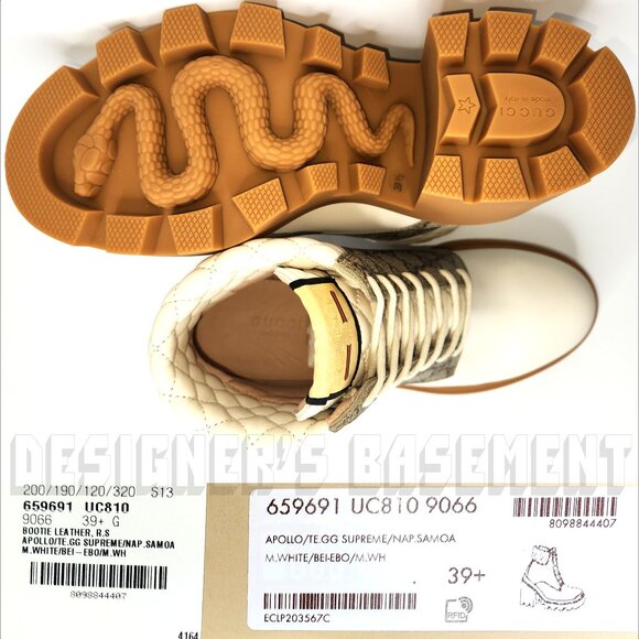 GUCCI 39.5 beige GG canvas quilted Leather TRIP logo platform Combat ankle Boots - Picture 9 of 11